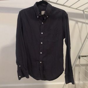 Band Of Outsiders Soft Velvet Dark Blue Long Sleeve Shirt with Pocket